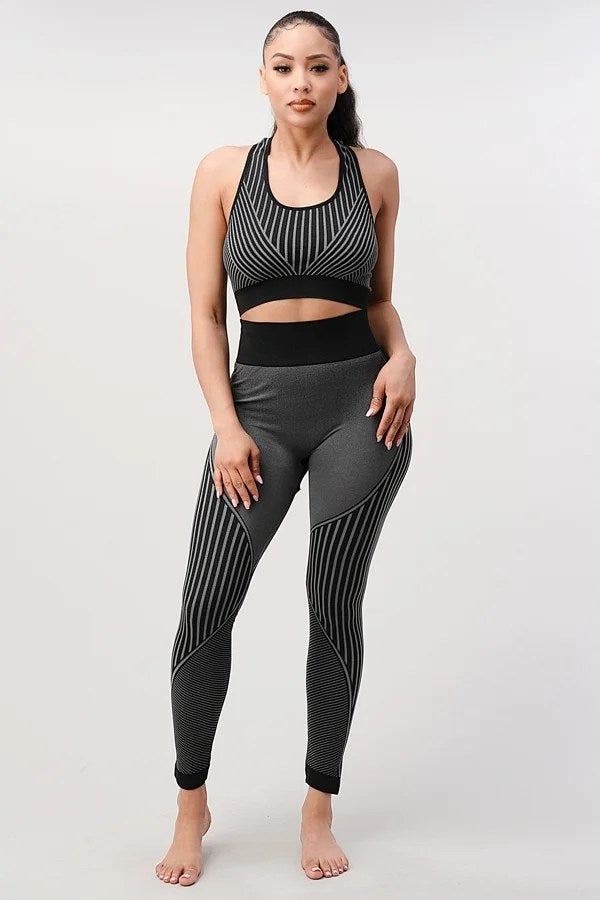 2 Piece Outfits for Women's - Seamless Ribbed Yoga Outfits Sports