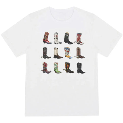 Boot Western T-Shirt Women T Shirt Summer Loose Vintage Boho Texas T