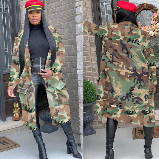 Plus Size Camouflage Camo Oversized Cardigan