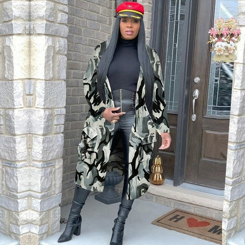 Plus Size Camouflage Camo Oversized Cardigan