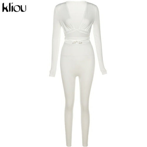 Kliou Solid Jumpsuit Bandage Cleavage Backless One Piece Outfit