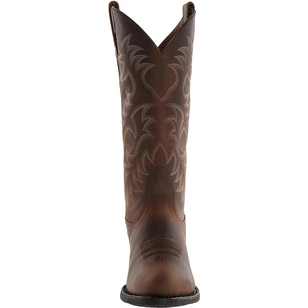 Men Mid Calf Western Cowboy Motorcycle Boots Male Autumn Outdoor PU