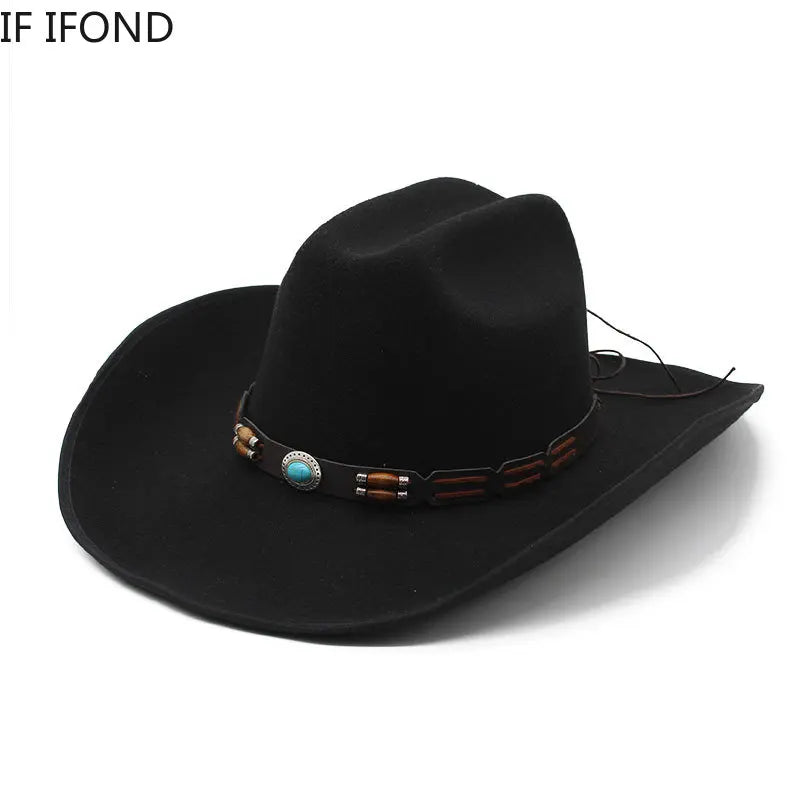 Artificial Wool Western Cowboy Hats For Men Women Vintage Wide Brim