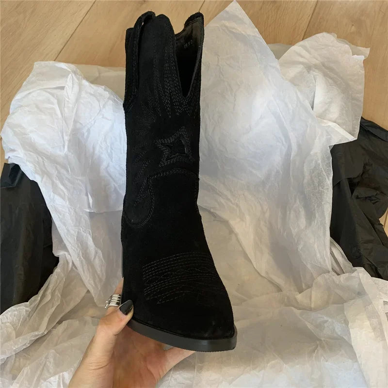 Natural Embroidered Cowgirl Boots with a Point