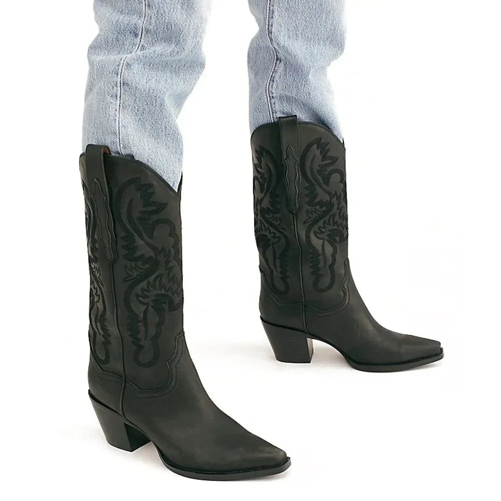Women's Embroidered Western Knee High Boots Cowboy Cowgirl Boots