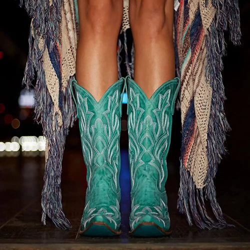 Ladies Boot Classic Embroidered Western Cowboy Boots Women Leather