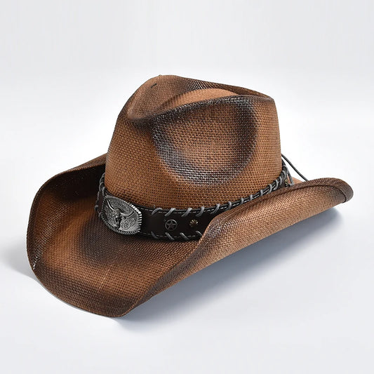New Men's Women's Vintage Western Cowboy Hat Handmade Straw Weaving