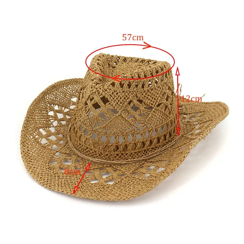 Summer Outdoor Men Women Hand-woven Western Cowboy Straw Hats Wide