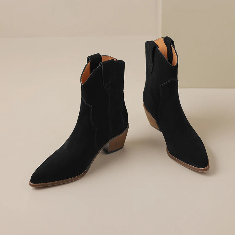 QUTAA 2025 Women Ankle Boots Western Short Boots Cow Suede Leather