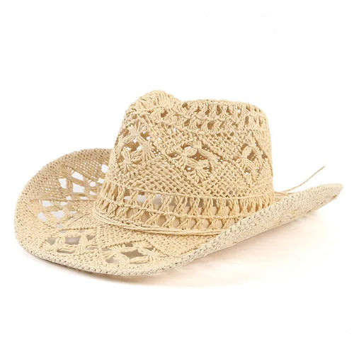 Summer Outdoor Men Women Hand-woven Western Cowboy Straw Hats Wide