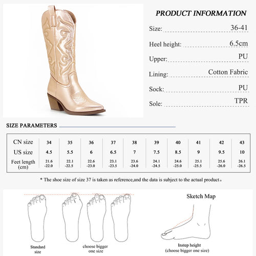 GMQM Cowboy Pink Cowgirl Boots For Women 2023 Fashion Zip Embroidered