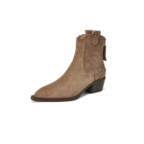 2024 Winter Classic Chelsea Boots for Woman Cow Suede Pointy Toe Wedge
