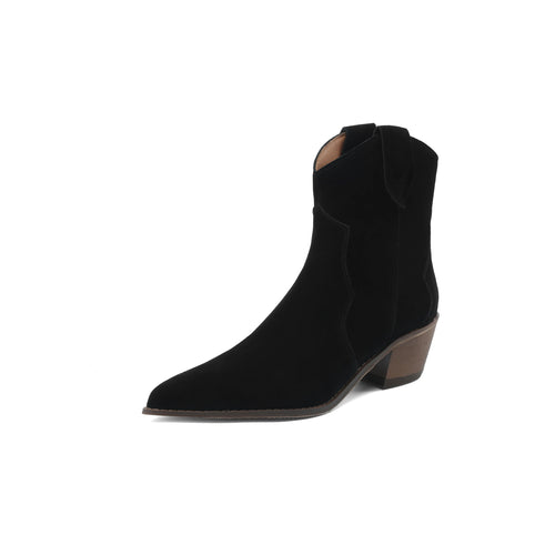 QUTAA 2025 Women Ankle Boots Western Short Boots Cow Suede Leather
