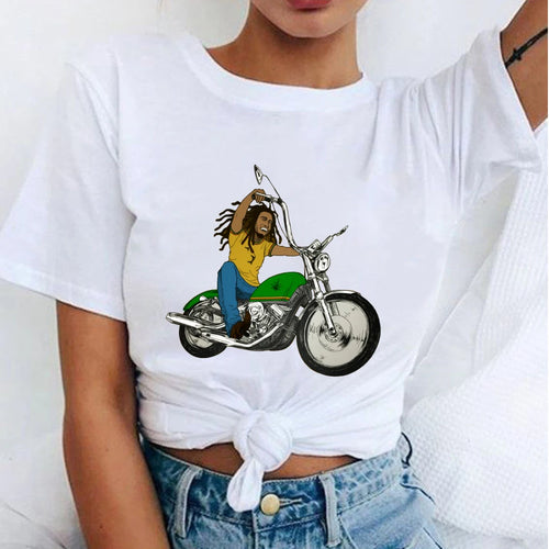 Women's Fashion T-Shirts Bob Marley Printed Casual Round Neck Graphic