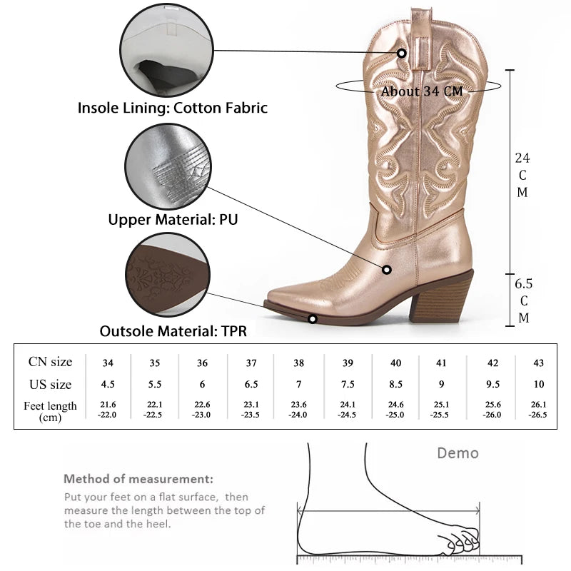 GMQM Cowboy Pink Cowgirl Boots For Women 2023 Fashion Zip Embroidered