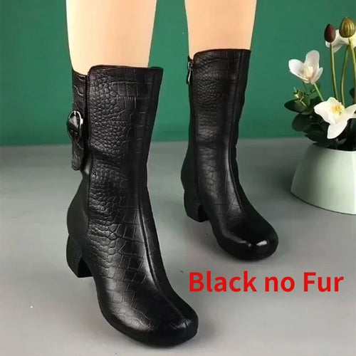Cowboy Boots for Women High-top Faux Leather Winter Shoes Retro Womens