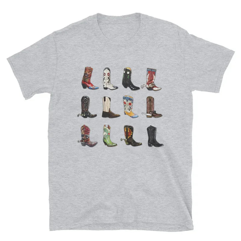 Boot Western T-Shirt Women T Shirt Summer Loose Vintage Boho Texas T