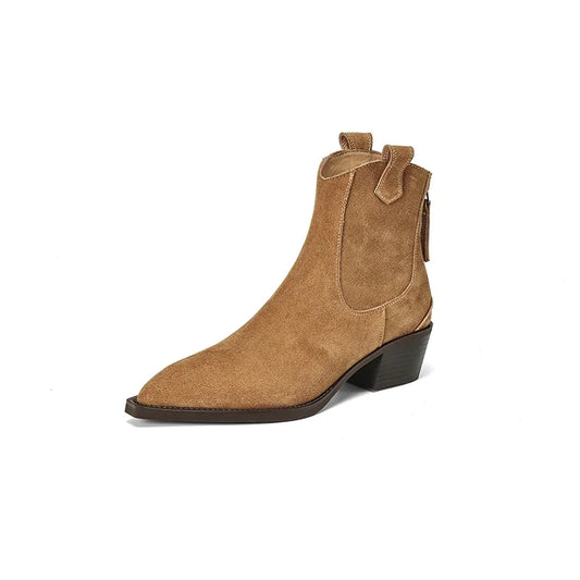 2024 Winter Classic Chelsea Boots for Woman Cow Suede Pointy Toe Wedge
