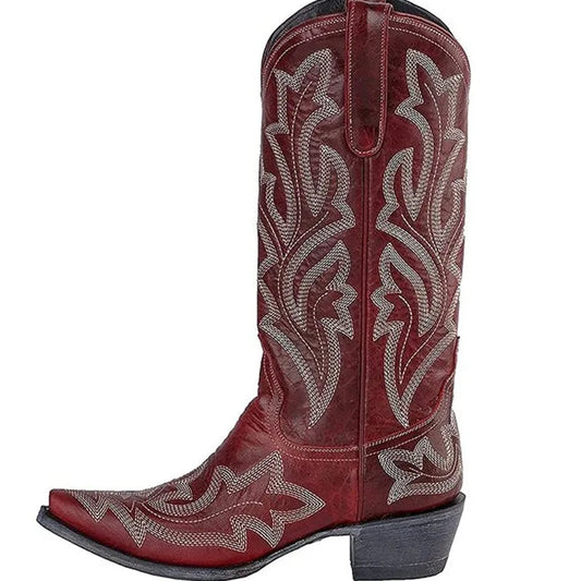 Ladies Boot Classic Embroidered Western Cowboy Boots Women Leather