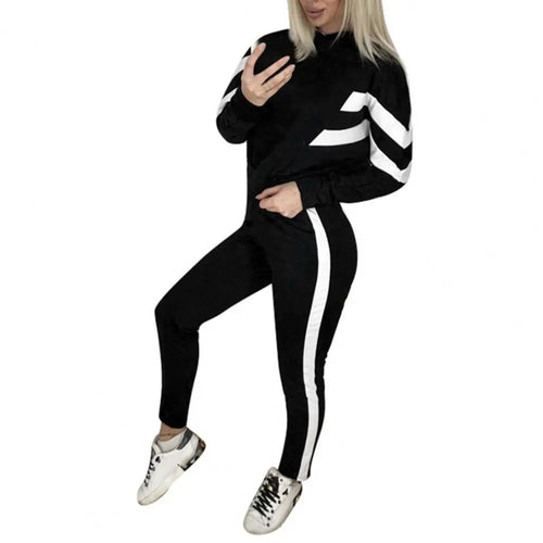 1 Set Women Sweatshirt Sweatpants Stripe Long Sleeve Europe America