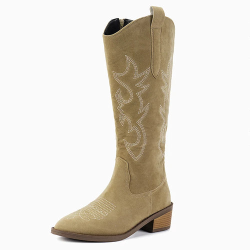 Retro Embroider Western Knee High Boots Women 2024 Autumn Pointed Toe