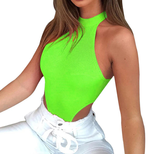 Women Ladies Sexy Sleeveless Solid Color High Cut Slim Skinny Bodycon