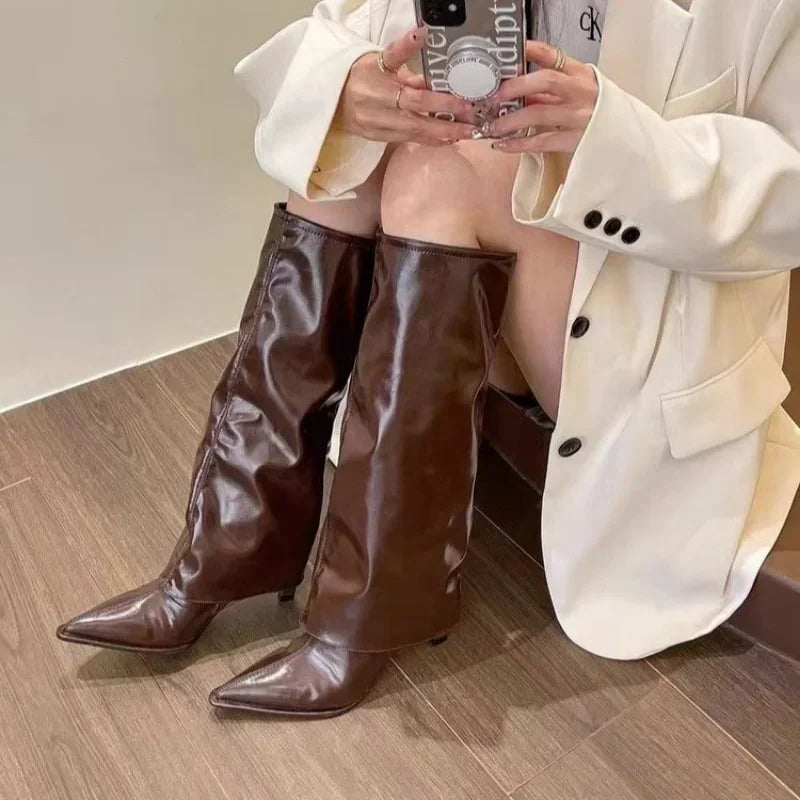 New Western Cowboy Boots Women Fashion Slip-On Long Pipe Boots Female