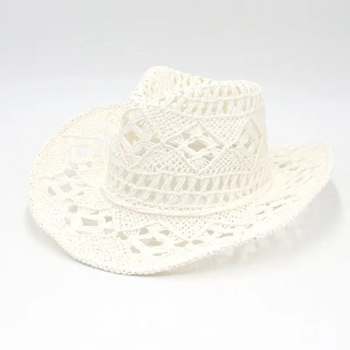 Fashion Hollowed Handmade Cowboy Straw Hat Women Men Summer Outdoor