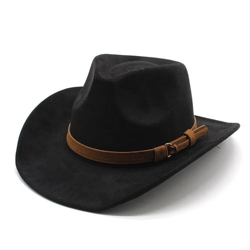 New Wome Men Black Suede Chapeu Western Cowboy Hat Gentleman Jazz