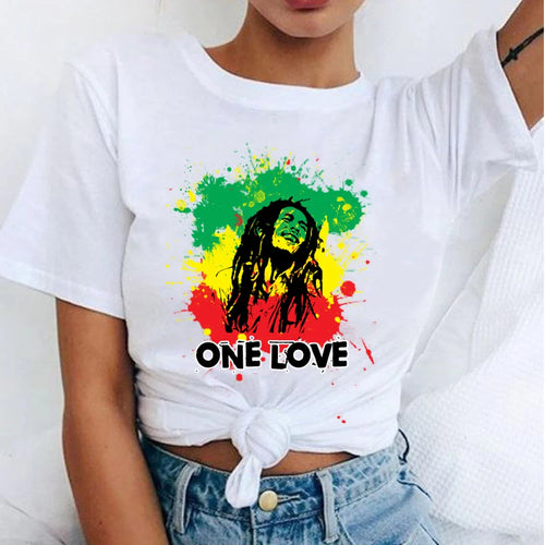 Women's Fashion T-Shirts Bob Marley Printed Casual Round Neck Graphic