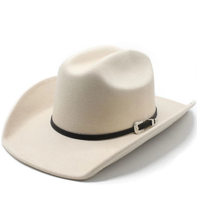 Vintage Western Cowboy Hat with Black Belt Men's Felt Fedora Hat Women