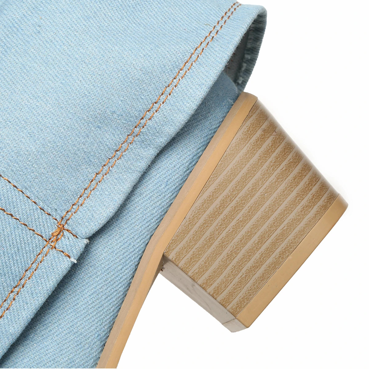 Pleated Block Heels Denim Boots for Women 2023 Autumn Pointed Toe