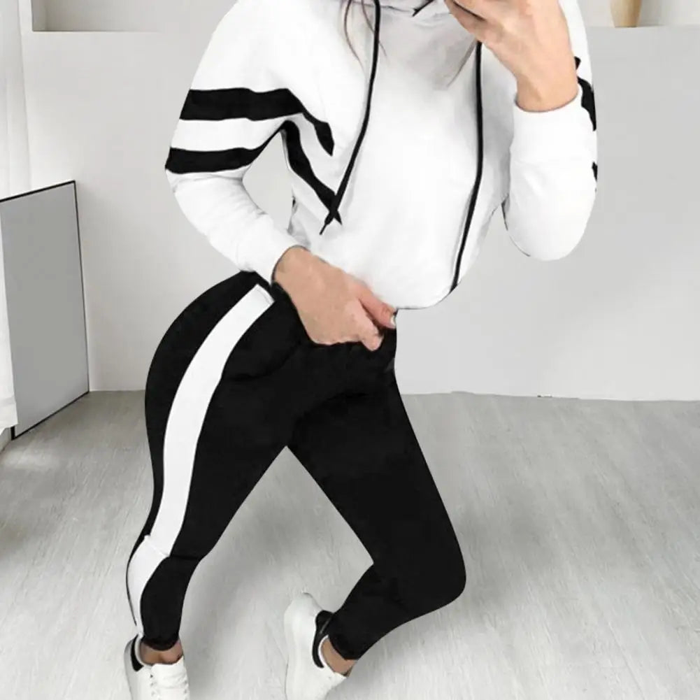 1 Set Women Sweatshirt Sweatpants Stripe Long Sleeve Europe America