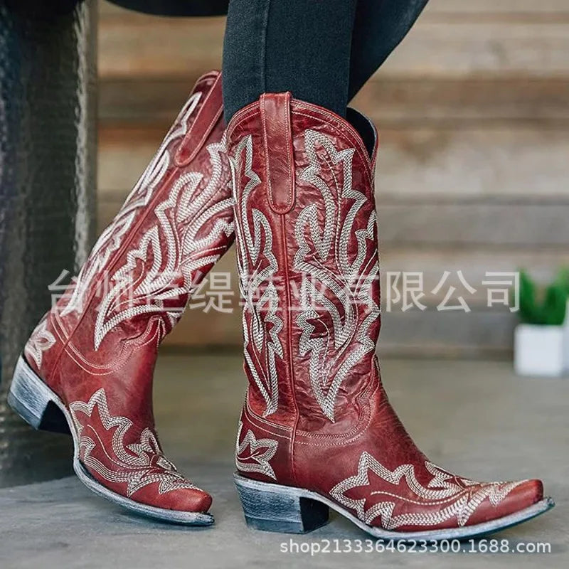 Ladies Boot Classic Embroidered Western Cowboy Boots Women Leather