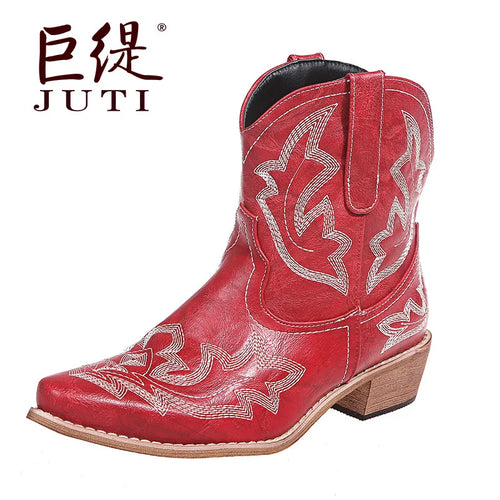 Casual Autumn Winter Western Cowboy Ankle Boots Women Snake Leather