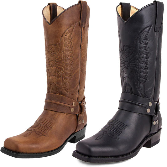2023 New Western Cowboy Boots Black Brown Faux Leather Winter Shoes