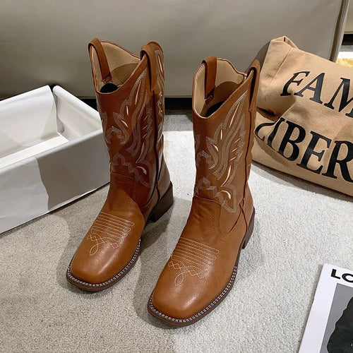 Embroidered Mid Calf CowGurl Boots