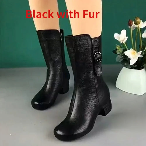 Cowboy Boots for Women High-top Faux Leather Winter Shoes Retro Womens