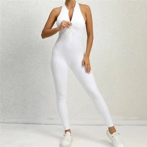 Zipper Women Pad Yoga Jumpsuits One Piece Romper Workout Legging