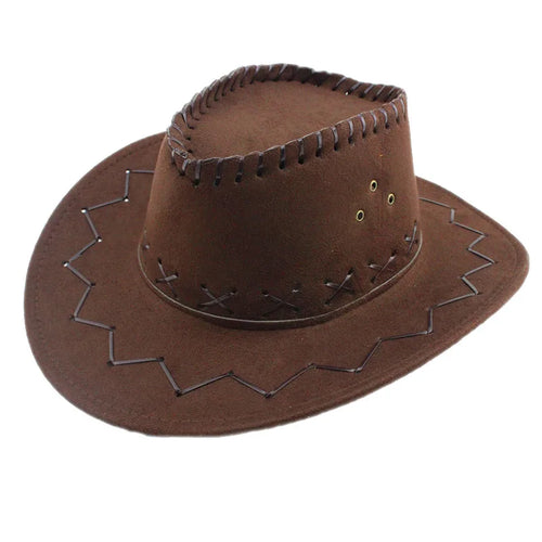New Cowboy Hat Suede Look Wild West Fancy Dress Men Wholesale Brim Cap
