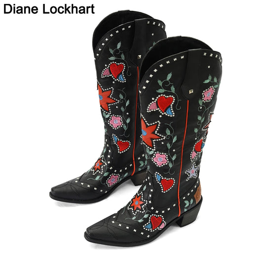 Boots For Womens Plus Size Fashion Embroidered Vintage Cowgril Cowboy