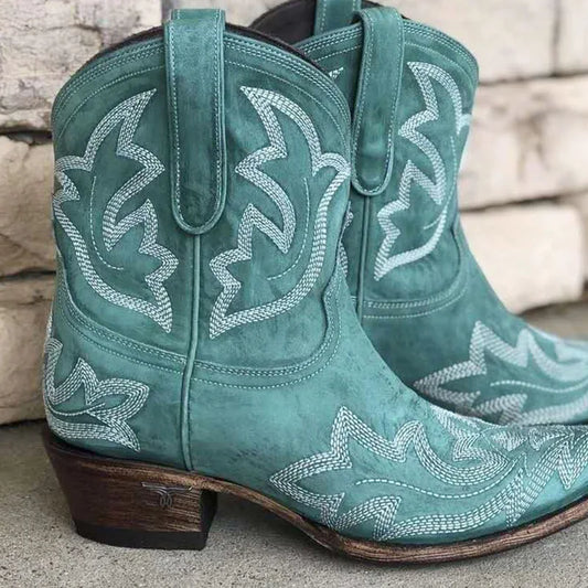 Casual Autumn Winter Western Cowboy Ankle Boots Women Snake Leather