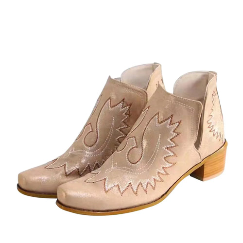 Women Boots Flower Embroidered Cowboy Boots Platform Winter Warm Ankle