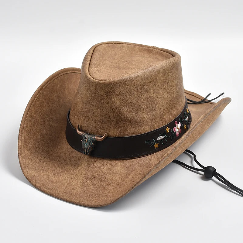 New 100% Leather Western Cowboy Hat Men Wide Brim Gentleman Church
