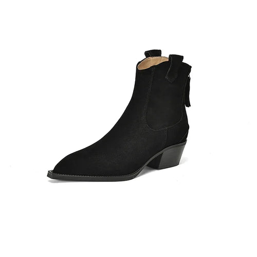 2024 Winter Classic Chelsea Boots for Woman Cow Suede Pointy Toe Wedge