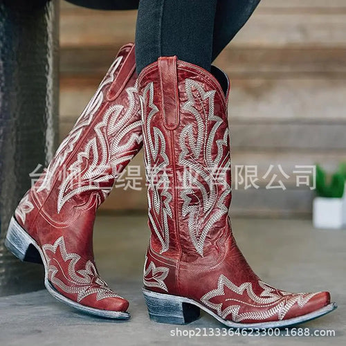 Ladies Boot Classic Embroidered Western Cowboy Boots Women Leather