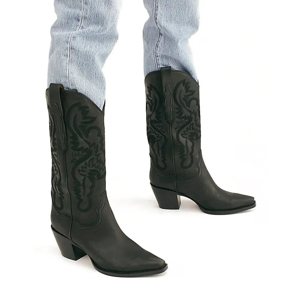 Women's Embroidered Western Knee High Boots Cowboy Cowgirl Boots