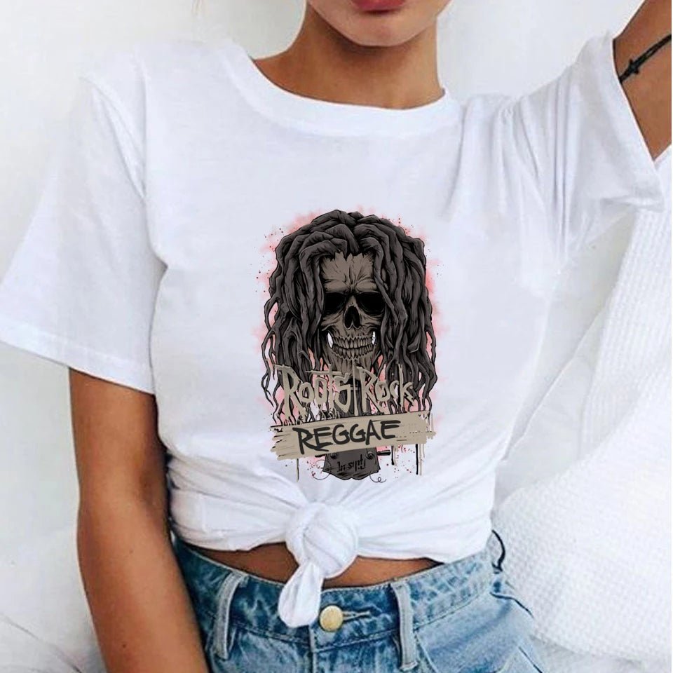 Women's Fashion T-Shirts Bob Marley Printed Casual Round Neck Graphic