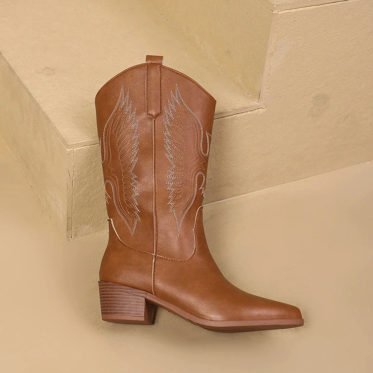 Cowgirl High Knee Boots New Trend Wedge Heels Embroidered Winter Shoes