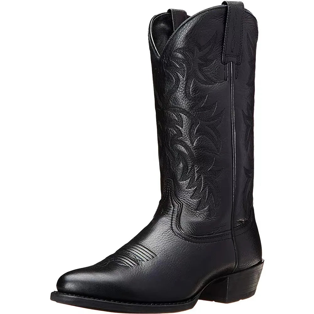 Men Mid Calf Western Cowboy Motorcycle Boots Male Autumn Outdoor PU